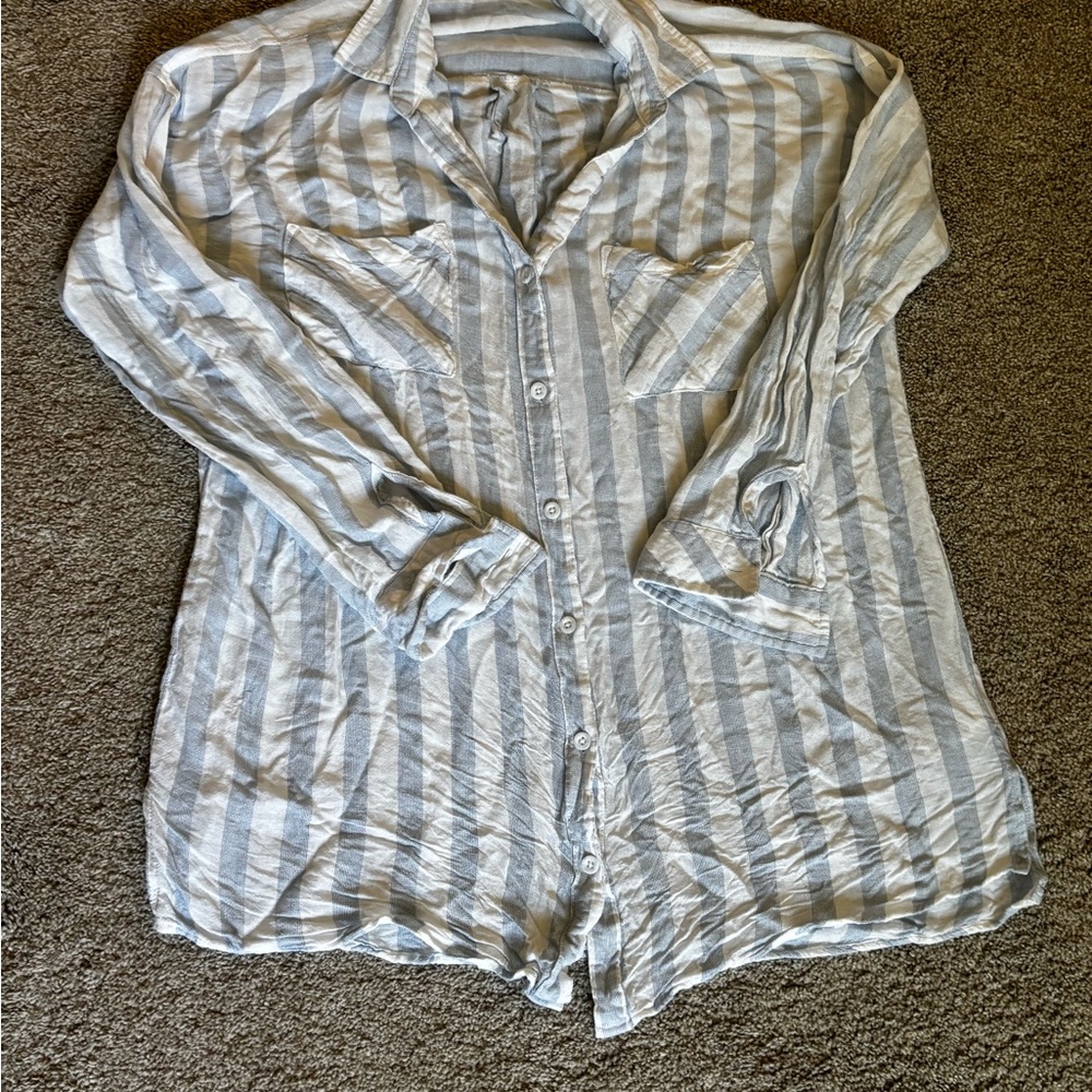 Thread & Supply Light Blue and White Striped Button-Down Shirt